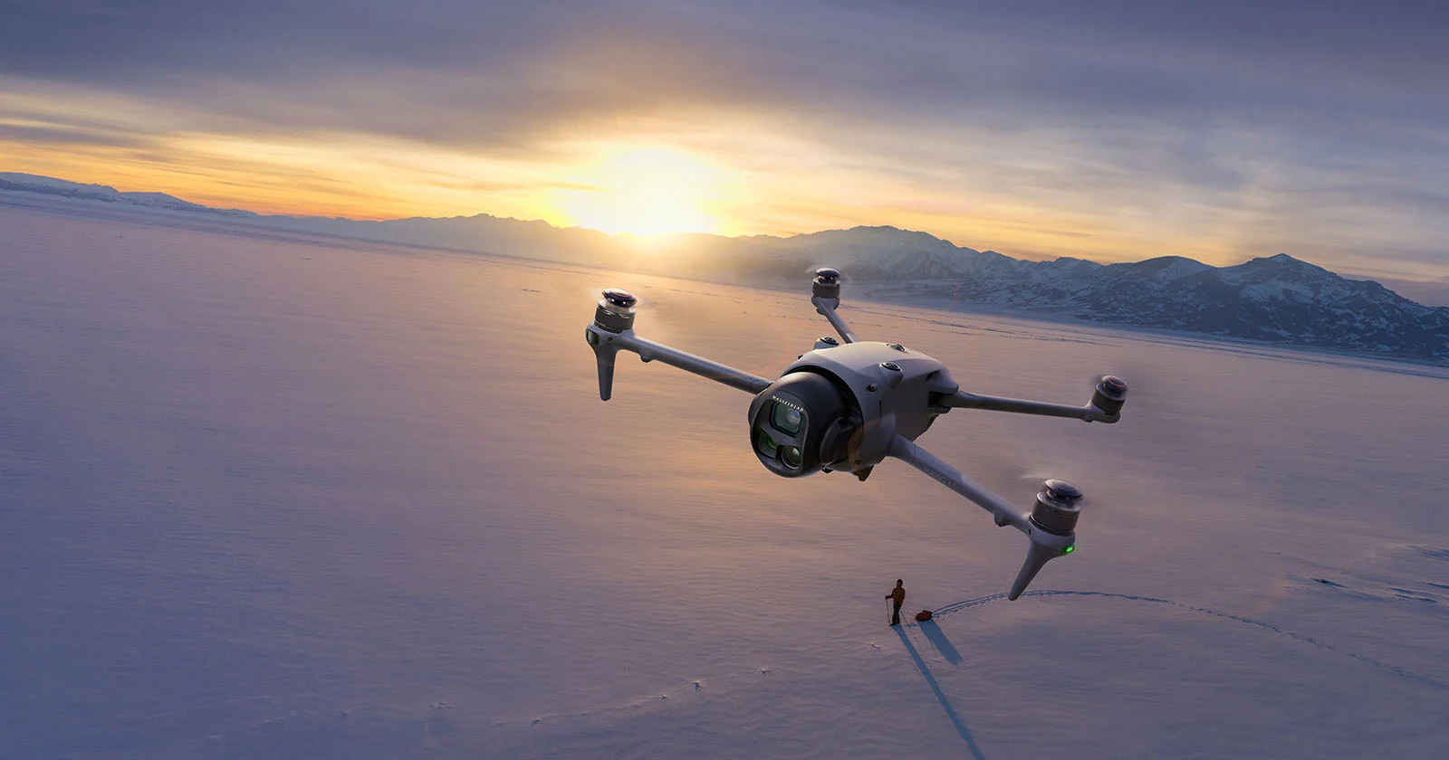 A real camera drone in flight, part of the lineup carried at Mountain City Drones